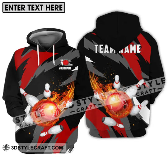 Unisex Shirt - Custom Name And Team Name Bowling Lover Shirt, Fire Bowling Ball style option 3