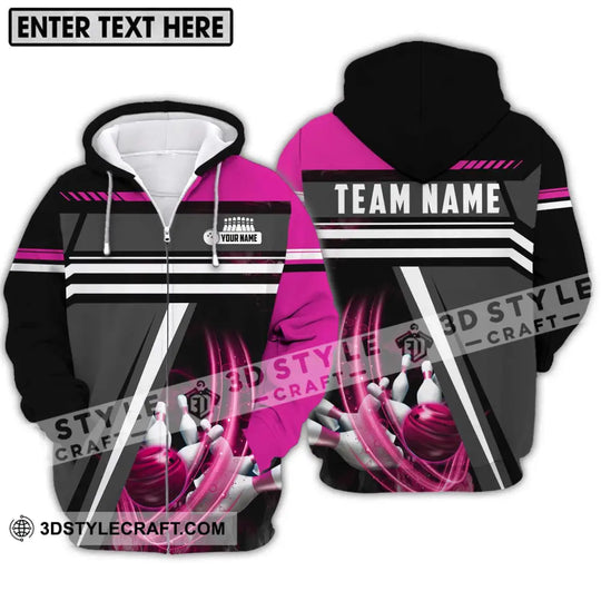 Unisex Shirt - Custom Name And Team Name Bowling Lover Shirt, Pink Gray style option 2
