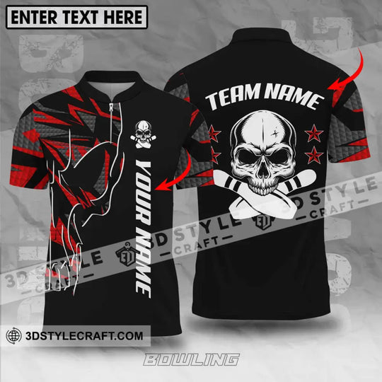 Unisex Shirt - Custom Name And Team Name Bowling Shirt, Skull And Pins style option 1