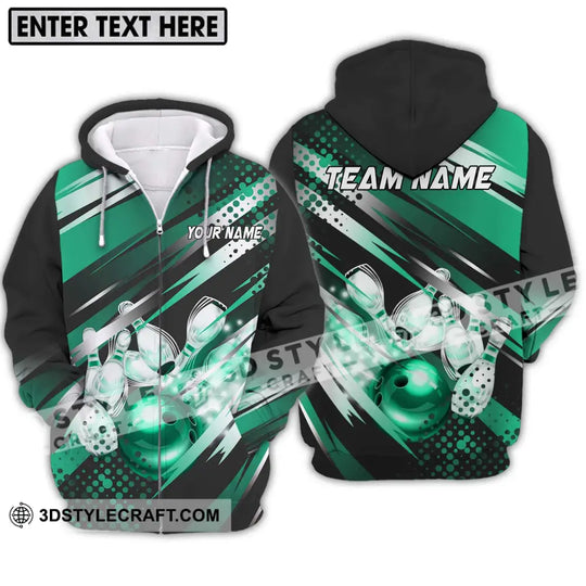 Unisex Shirt - Custom Name And Team Name Shirt, Emerald Bowling Ball And Pins style option 1