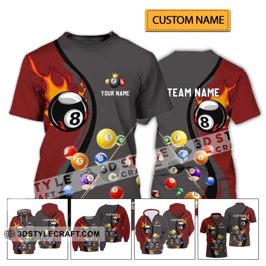 Unisex Shirt - Custom Name And Team Name Shirt - Fire Billiard Ball Shirt For Billiard Lover style option 2