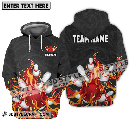 Unisex Shirt - Custom Name And Team Name Shirt, Fire Bowling Ball And Pins style option 2