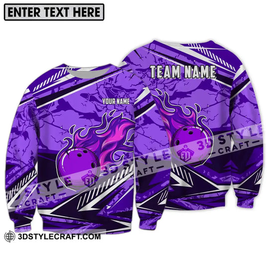 Unisex Shirt - Custom Name And Team Name Shirt, Purple Fire Bowling Ball Player Shirt style option 4