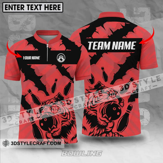 Unisex Shirt - Custom Name And Team Name Shirt, Red Tiger Bowling Ball And Pins style option 1