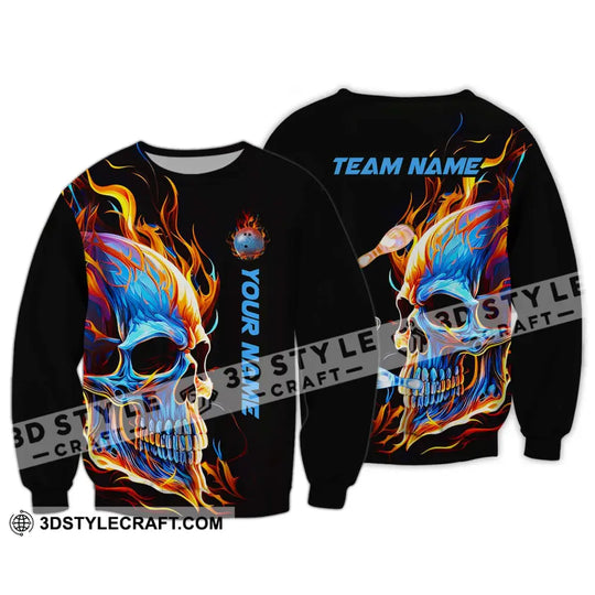 Unisex Shirt - Custom Name And Team Name Shirt, Skull Ice Fire Bowling style option 4