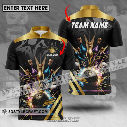 Unisex Shirt - Custom Name And Team Name Sport Shirt, Golden Color Bowling style option 1