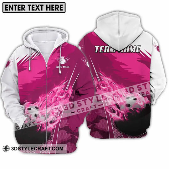 Unisex Shirt - Custom Name And Team Name Shirt, White Pink Bowling style option 2