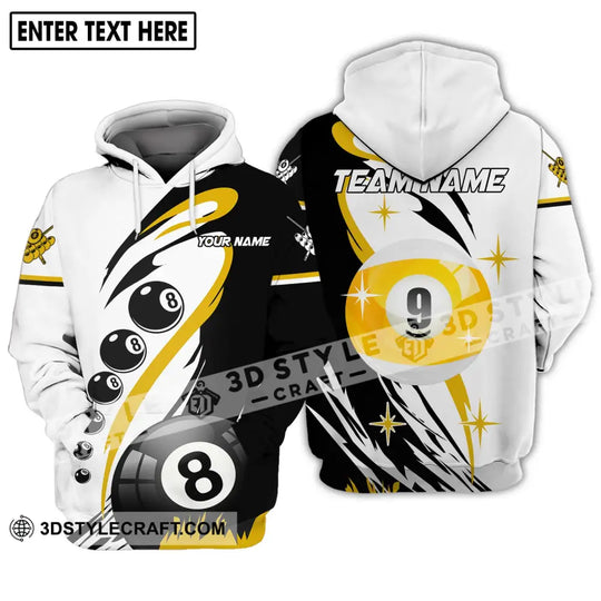 Unisex Shirt - Custom Name And Team Name Shirt, Yellow Black And White Billiard Shirt style option 3