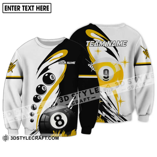 Unisex Shirt - Custom Name And Team Name Shirt, Yellow Black And White Billiard Shirt style option 4