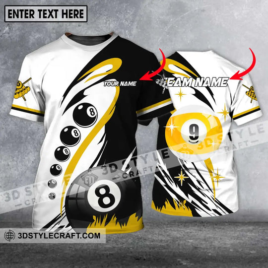 Unisex Shirt - Custom Name And Team Name Shirt, Yellow Black And White Billiard Shirt style option 1