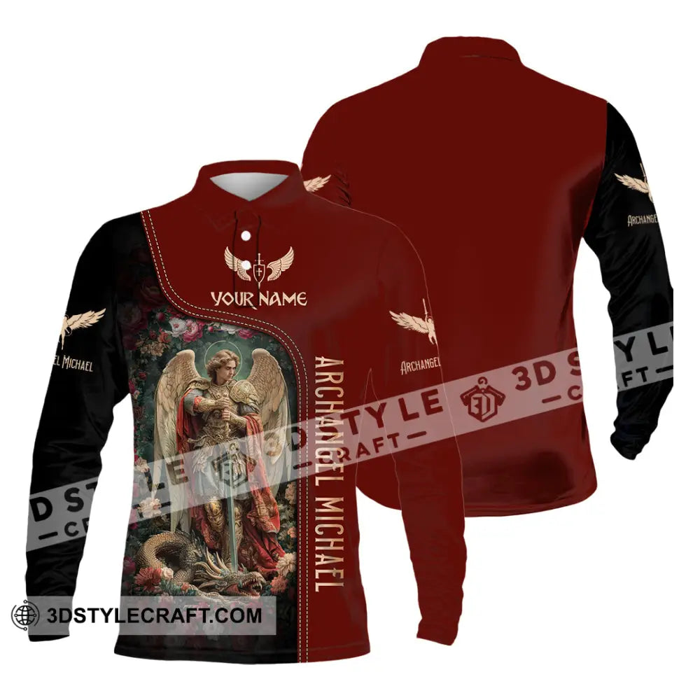 Unisex Shirt Custom Name Archangel Michael God Jesus Christian Gift Long Sleeve Polo / S T-Shirt