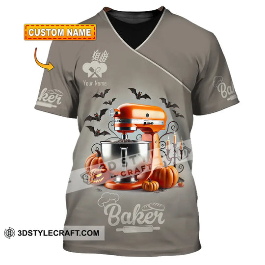 Unisex Shirt, Custom Name Baker Halloween Shirt, Halloween Gift, Baker Halloween Polo Long Sleeve Shirt style option 1
