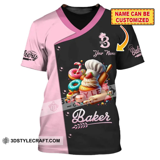 Unisex Shirt, Custom Name Baker Shirt, T-Shirt for Bakery Shop, Bakery Uniform, Gift for Baking Lover style option 1