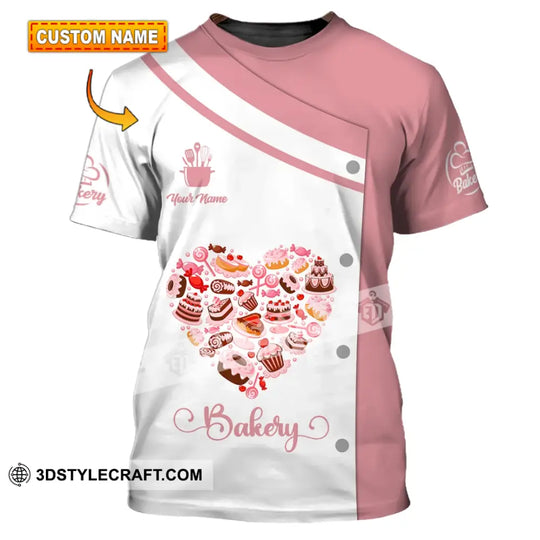 Unisex Shirt - Custom Name Shirt - Bakery Pink Heart style option 1