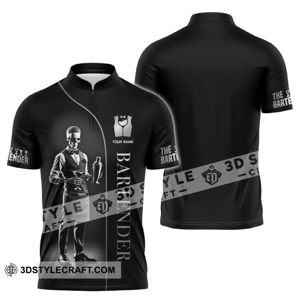 Unisex Shirt Custom Name Bartender Gift For Zipper Polo / S T-Shirt