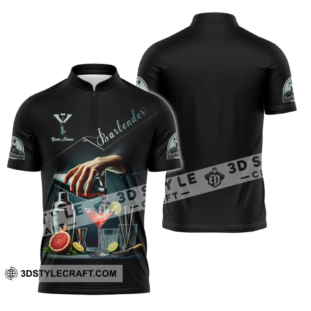 Unisex Shirt Custom Name Bartender Gift Zipper Polo / S T-Shirt