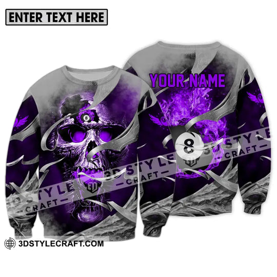 Unisex Shirt - Custom Name Billiards Shirt, Purple Skull style option 4