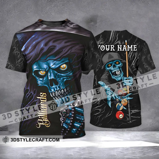 Unisex Shirt - Custom Name Billiards T-Shirt - Billiards Skull - Billiards Clothing style option 4