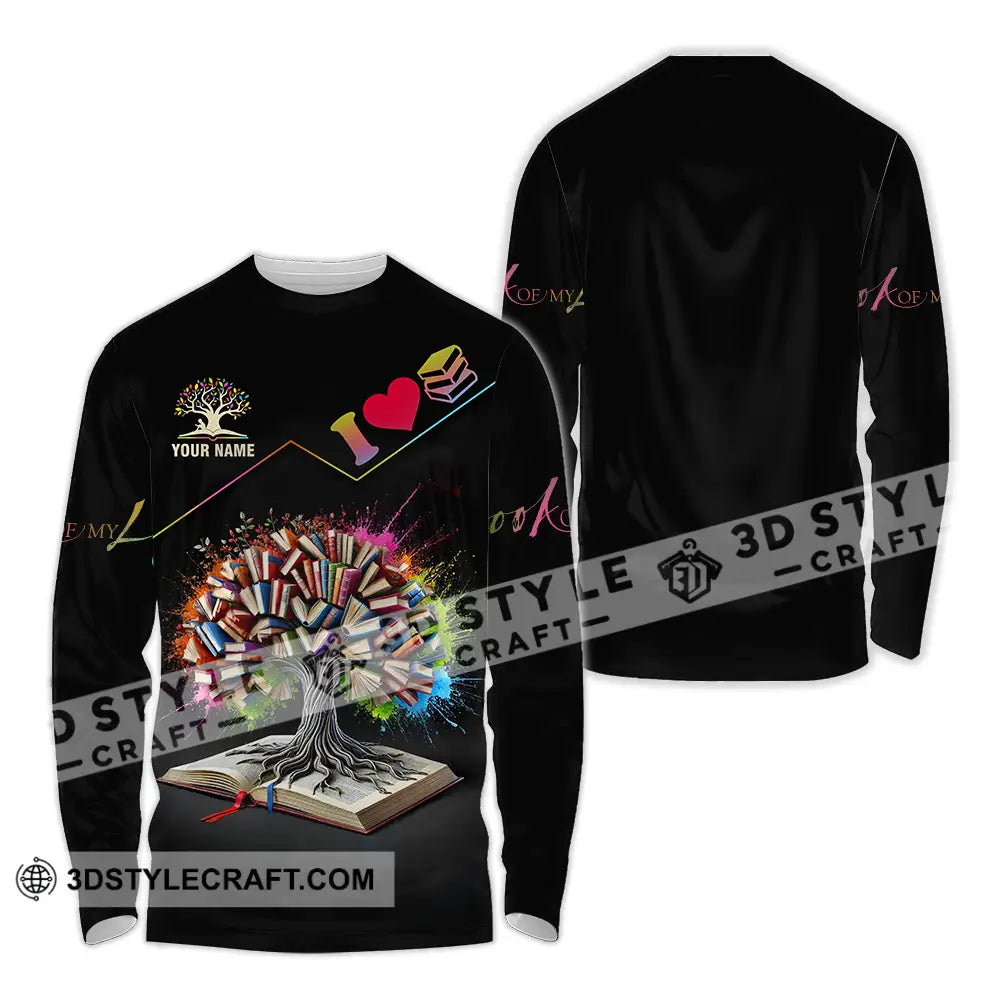 Unisex Shirt - Custom Name Book Tree Long Sleeve / S T-Shirt