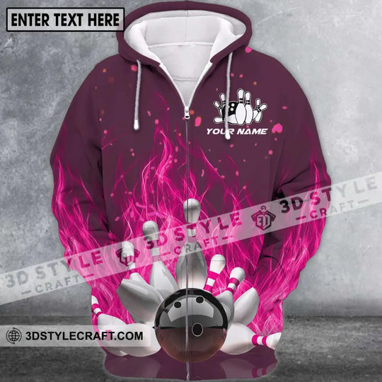 Unisex Shirt - Custom Name Shirt - Bowling Ball Hot Pink Fire style option 3
