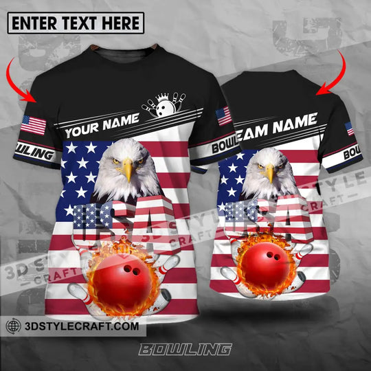 Unisex Shirt - Custom Name Bowling Lover Shirt, America Flag Bowling style option 1