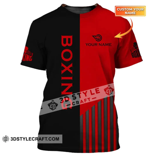 Unisex Shirt - Custom Name Boxing Shirt - Gift For Boxing Player, Black And Red Boxing 3D Shirt style option 1