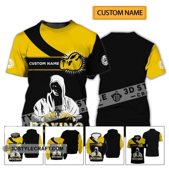 Unisex Shirt - Custom Name Boxing Shirt - Gift For Boxing Player, Black And Yellow Boxing Shirt style option 2