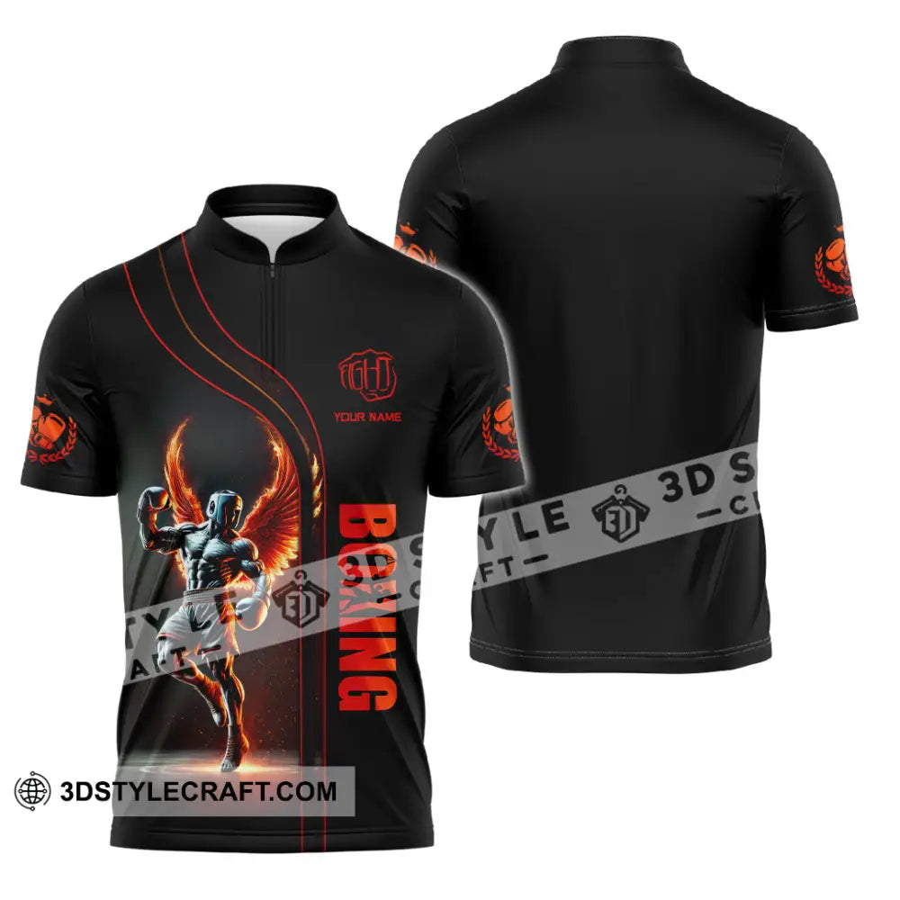 Unisex Shirt Custom Name Boxing Long Sleeve T-Shirt Zipper Polo / S T-Shirt