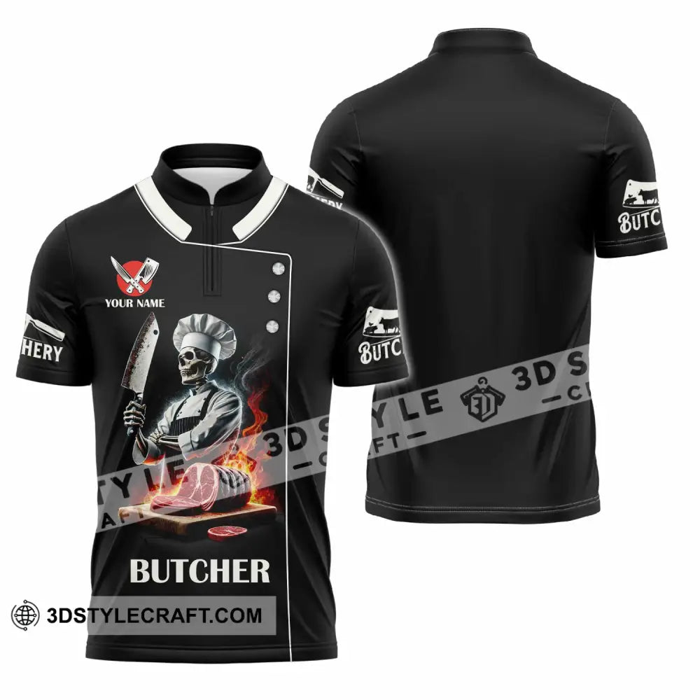 Unisex Shirt Custom Name Butcher Gift Zipper Polo / S T-Shirt
