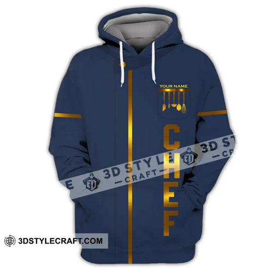 Unisex Shirt - Custom Name Shirt - Chef Dark Blue And Gold Line Shirt style option 3