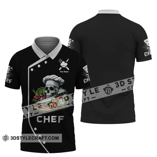 Unisex Shirt, Custom Name Chef Shirt, Chef Skull, Chef Polo Long Sleeve, Gift for Chefs style option 4