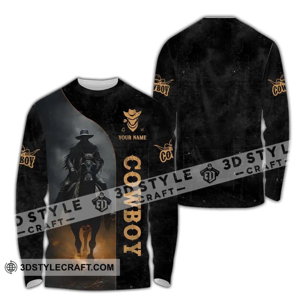 Unisex Shirt Custom Name Cowboy Western T-Shirt Hoodie Polo Long Sleeve / S