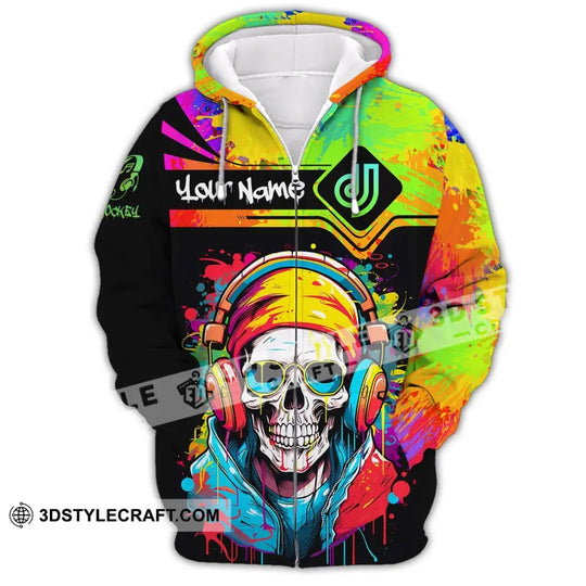 Unisex Shirt, Custom Name Disc Jockey Shirt, DJ Skull Hoodie Shirt Polo Long Sleeve, Gift for DJ style option 3