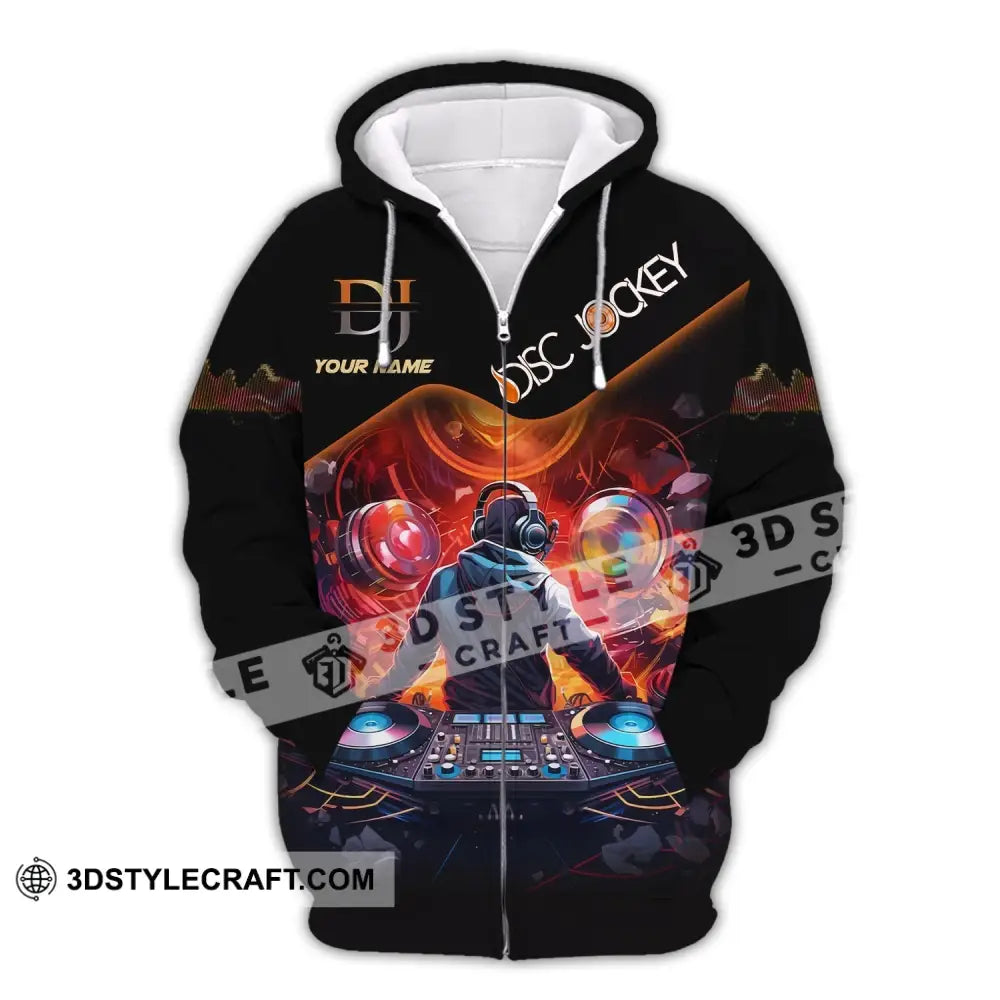 Unisex Shirt Custom Name Disc Jockey T-Shirt Music Lover Dj Zipper Hoodie / S
