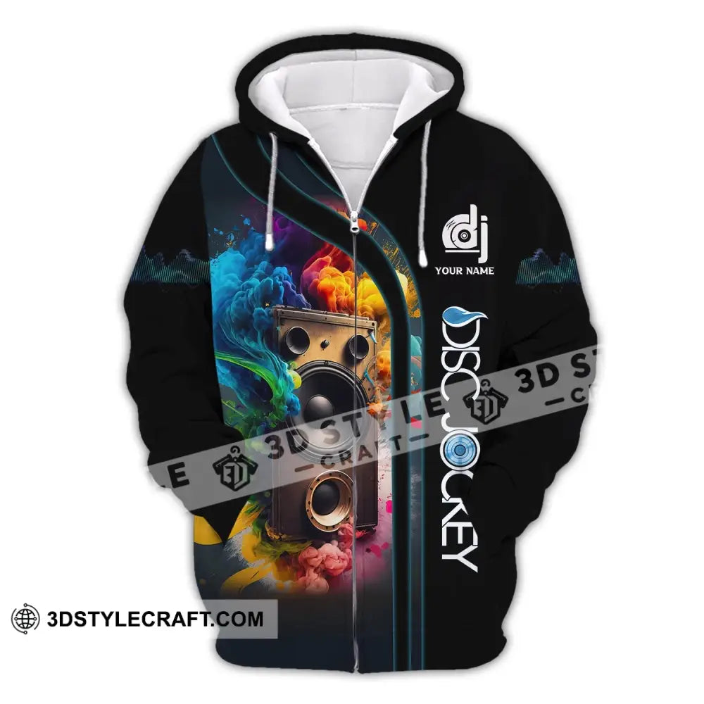 Unisex Shirt Custom Name Disc Jockey T-Shirt Music Lover Gift For Dj Zipper Hoodie / S