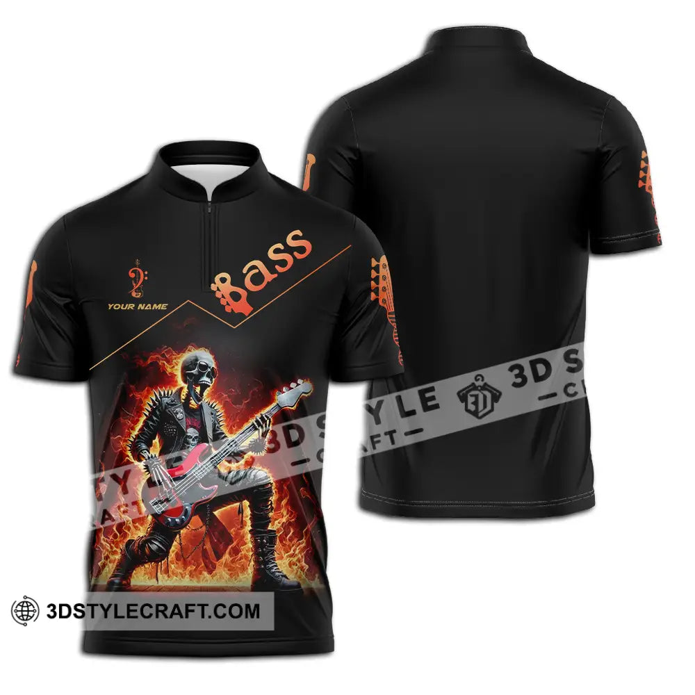 Unisex Shirt - Custom Name Fire Bass Zipper Polo / S T-Shirt