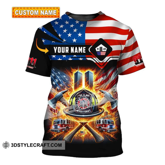 Unisex Shirt, Custom Name Firefighter Shirt, Never Forget, Fallen Firefighters 911 Memorial T-Shirt style option 1