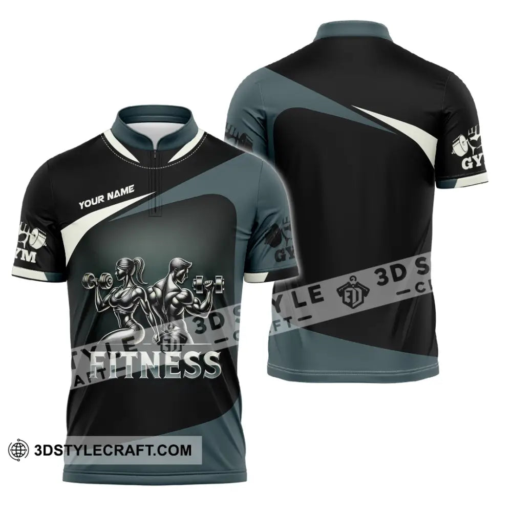 Unisex Shirt Custom Name Fitness Polo Long Sleeve Gift Zipper / S T-Shirt