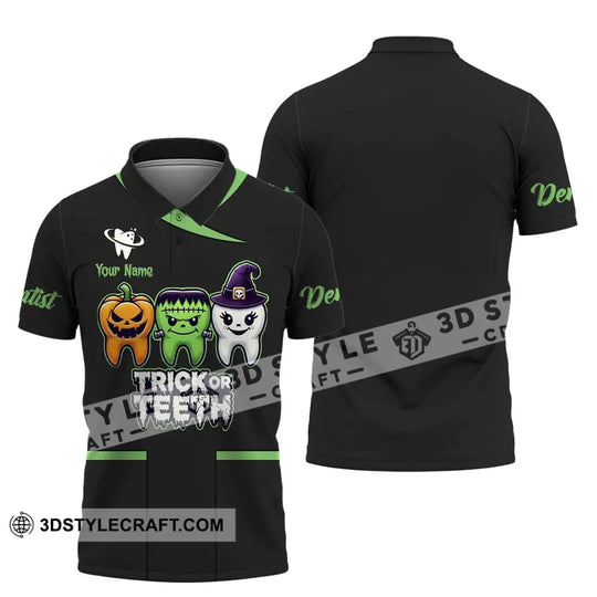 Unisex Shirt, Custom Name Shirt for Halloween, Trick Or Teeth Halloween Polo Long Sleeve, Halloween Gift style option 4