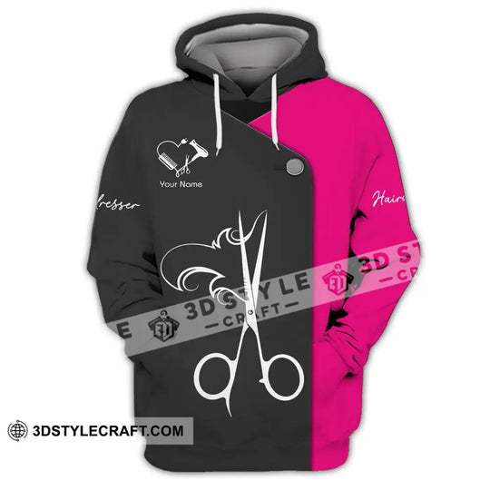 Unisex Shirt - Custom Name Shirt - Gift For Hairdresser Lover, Custom Name Hairdresser Heart Black And Pink Shirt style option 3