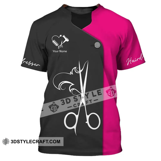 Unisex Shirt - Custom Name Shirt - Gift For Hairdresser Lover, Custom Name Hairdresser Heart Black And Pink Shirt style option 2