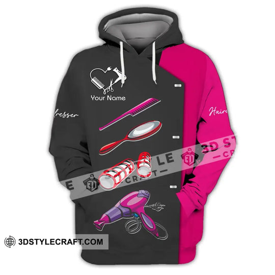 Unisex Shirt - Custom Name Shirt - Gift For Hairdresser Lover, Custom Name Hairdresser Tools, Heart Black And Pink Shirt style option 3