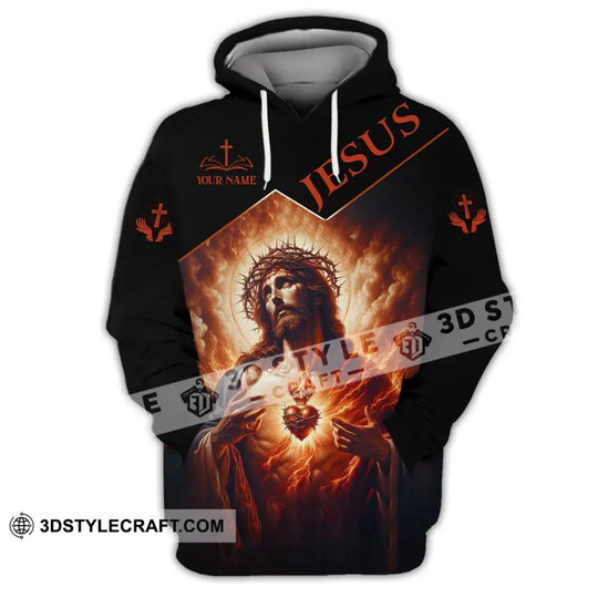 Unisex Shirt - Custom Name Jesus Burning Heart Shirt style option 2