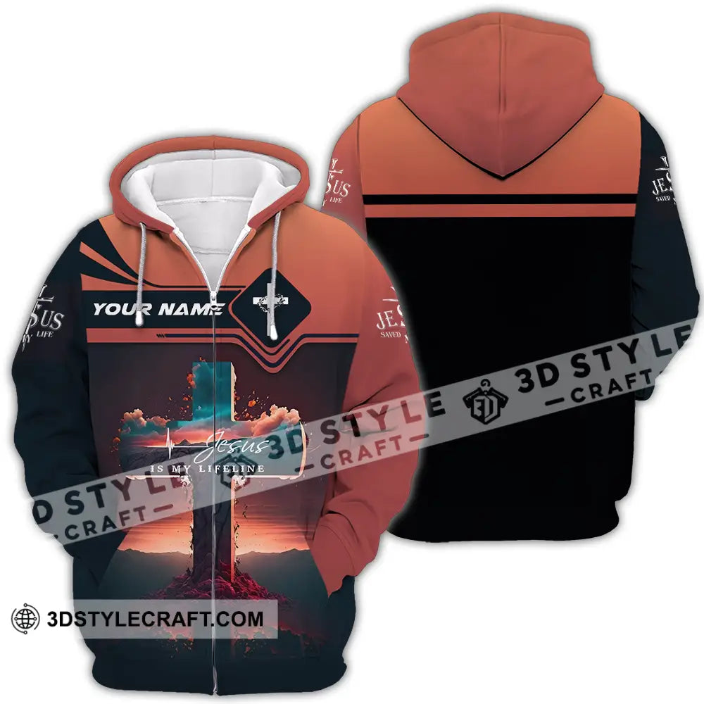 Unisex Shirt - Custom Name Jesus Is My Lifeline Zipper Hoodie / S T-Shirt