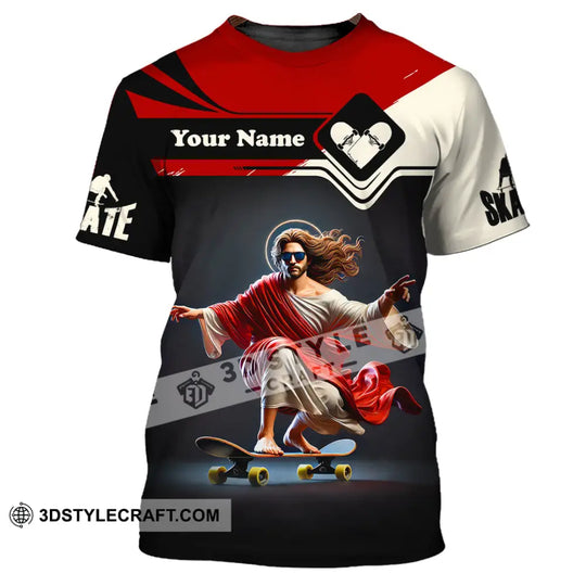 Unisex Shirt, Custom Name Jesus Skate Shirt, Skating Lover Christmas Gift style option 2