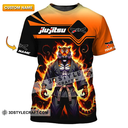 Unisex Shirt - Custom Name Jiu Jitsu Fire Tiger Shirt style option 1