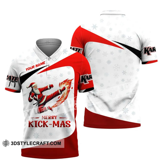 Unisex Shirt, Custom Name Karate Santa Shirt, Christmas Polo Long Sleeve, Christmas T-Shirt style option 4