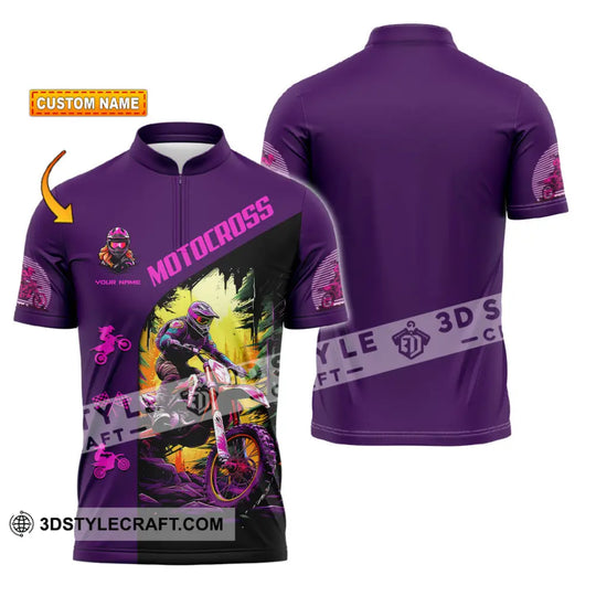 Unisex Shirt - Custom Name Motocross Sport Shirt, Purple style option 1