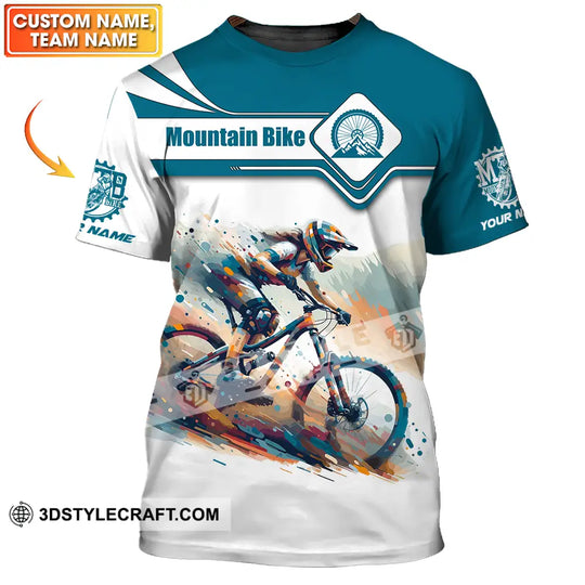 Unisex Shirt - Custom Name Mountain Bike Sport Shirt, Blue And White Biker style option 1