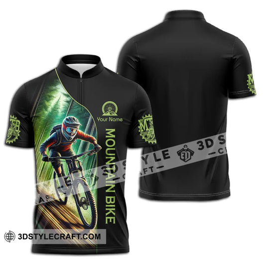 Unisex Shirt - Custom Name Mountain Bike Sport Shirt, Forest And Black Biker style option 2